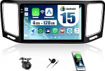 CAMECHO 4+128G Android 15 Sat Nav Car Radio 9 tolli VW Sharan II 7N Seat Alhambra II 2012-2015 koos tagurduskaameraga, traadita Carplay Android auto Bluetooth raadio WiFi GPS FM/RDS peeglilinkiga