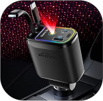 WHATOOK 4-in-1 sisset&otilde;mmatav autolaadija koos Starry Sky LED-iga, 66 W mobiiltelefoni kiirlaadija USB-C/USB-A, 2 laadimiskaablit Samsung Galaxy, iPhone, Google Pixel, tahvelarvutite jaoks.