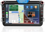 Autoradio VW Golf 5 6 T5 Polo Sharan Passat Tigu&auml;n,[Android 14.0 4GB + 64GB 2.0GHz] CAWELL Double DIN raadio 4G/Navi/Bluetooth (8-tolline, 2.0GHz, 8-tuumaline Android 14 mi DAB)