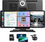 NEWFUN 2024 10,26-tolline traadita Carplay Android Car Portable koos 4K Dashcam autosisese esikaameraga, 1080P tagantvaate kaamera, Mirror Link, GPS/Siri, FM/AUX, 64G SD kaart