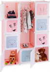Relaxdays Boltless Shelving Unit for Children&rsquo;s Bedrooms, Girls, Fun Motifs, Plastic, DIY Cabinet with Doors, 145 x 110 x 37.5 cm, Pink