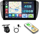 Hikity Android 15 4+128G autoraadio Seat Ibiza 6J 2009-2013 9-tollise Incell puuteekraaniga, autoraadio 2DIN traadita Carplay Android autoga, FM/RDS raadio BT GPS WiFi tagurduskaamera + mikrofon