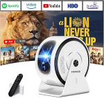 [Integreeritud rakendus] Miniprojektor toetab 4K 1080P 2026, projektori automaatne fookus ja trajektoorikorrigeerimine, 360&deg; p&ouml;&ouml;rlev projektor WiFi 6 ja Bluetooth 5.4 HDMI/TV Stick/USB/White abil
