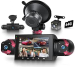 Armatuurkaamera 360&deg; 4-kanaliline Dash Cam auto, 4 kaamera FHD 1080P ees ja taga vasakule paremale, 3-tolline 1080P autokaamera IR &ouml;&ouml;n&auml;gemisega / Loop video/24H parkimisseade / sensor / parkimisabi koos 64GB kaardiga