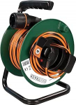 Kaitsekontaktide pikenduskaabel 50 m koos kaablirulli ja lukustuss&uuml;steemiga - H05VV-F 3 x 1,5 mm&sup2;, 12 kg t&otilde;mbej&otilde;ud, patenteeritud pistiku kinnitus, vastupidav ja turvaline - ideaalne t&ouml;&ouml;koja, ehitusplatsi jaoks.