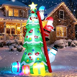 8 ft/2,4 m t&auml;ispuhutav j&otilde;ulupuu koos armas pingviini, j&otilde;uluvana ja lumeinimesega, LED-valgustusega t&auml;ispuhutav j&otilde;ulukaunistus v&auml;litingimustes kasutamiseks