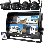 Digitaalne tagurduskaamera traadita komplekt, 10-tolline HD 1080P monitor + 4 kaamerat, IP69K veekindel tagurduskaamera raadio, &ouml;&ouml;n&auml;gemine, traadita parkimisabi, loop salvestamine, veoautodele, haagissuvilatele, haagistele