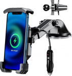 Kewig traadita mobiiltelefoni hoidja auto ventilatsioon ja iminapad, 15 W traadita ja USB-C 20 W, universaalne auto mobiiltelefoni hoidja, 360 p&ouml;&ouml;ratav 4 - 7-tollistele nutitelefonidele