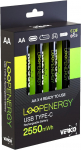 VERICO LoopEnergy AA 2550 laetav USB-C aku AA 1,5 V 2550 mWh (1700 mAh) Li-Ion aku, kiirlaadimine USB-C &uuml;henduse kaudu umbes 2 tunniga, 4 x AA, v&auml;rv: Roheline