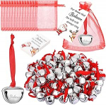 Pakend 100-st j&otilde;ulukellast Uskuge kellade kaunistused 3,8 cm h&otilde;bedane j&otilde;uluvana kelgukell kingitus kellade kaunistus j&otilde;ulupuu jaoks koos punase paelaga j&otilde;ulukaardiga ja organza kotiga lapsed