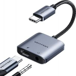 VENTION USB-C ja 3,5 mm audioadapter 32 bit/384 kHz, C-t&uuml;&uuml;pi k&otilde;rvaklappide pistikupesa adapter koos PD 60 W kiirlaadimise dongle'i kaabliga AUX USB C-le iPhone 17 16 15 Pro Max jaoks