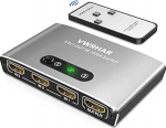 HDMI l&uuml;liti HDMI Splitter, automaatne 4K alumiiniumist HDMI l&uuml;liti 3 in 1 Out UHD HDMI Splitter koos kaugjuhtimispuldiga, HDMI l&uuml;liti toetab 4K 3D HDR Fire TV Stick UHD TV PS4 Xbox DVD Blu-Ray jaoks
