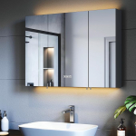 SUNXURY Mirror Cabinet 900 x 650 mm with Lighting, LED Bathroom Mirror Cabinet, 3 Colour Temperatures, Dimmable, Anti-Fog, Socket and Touch, Black Smart Mirror Cabinet