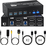 TCNEWCL 4K 144Hz DisplayPort KVM Switch 2 PC 2 Monitor 8K 60Hz DP 1.4 USB 3.0 KVM l&uuml;litid Dual Monitor, Support Extended & Copy Mode, koos Desktop Controller ja 4 DP+ 2 USB kaablitega