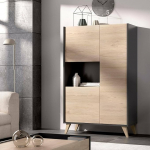 Dmora - Boario Sideboard Tall Living Room Buffet Modern Living Room Sideboard with 3 Doors, 81 x 43 x 135 cm, Oak and Anthracite