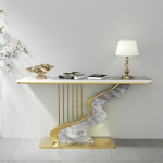 Console Sofa Table Entrance Console Table Modern Entrance Hall Foyer Table Glamorous Rectangular Sofa Table with Geometric Metal Base Accent Table for Entryway