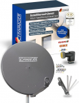 SCHWAIGER satelliidiantenni komplekt - l&auml;bim&otilde;&otilde;t 88 cm alumiiniumist Offset antenn antratsiidis - sisaldab neljakordset LNB 4-Way - Digital HD & 4K vastuv&otilde;tt - integreeritud kaablijuhtimine ja ilmastikukindlus