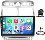 Podofo Carplay Android autoraadio Peugeot 307 2002-2013, 2G+64G, 9-tolline puuteekraaniga HiFi Android auto GPS WiFi Bluetooth FM RDS raadio USB autostereo m&auml;ngija Peugeot307 jaoks