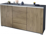 Vladon Faro V1 Sideboard - Chest of Drawers with 2 Doors and 4 Drawers, Cabinet with LED Light Strip, Anthracite Matt/Oak Evoke (138.5 x 75.5 x 35)