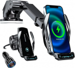 15 W Kiire traadita laadur auto mobiiltelefoni hoidja koos laadimisfunktsiooniga auto induktsioonimootori t&ouml;&ouml; Qi laadimisjaam auto mobiiltelefoni hoidja auto ventilatsioon (must + QC3.0 + aluse)
