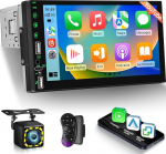 1 DIN autoraadio YouTube'i, juhtmevaba CarPlay & Android Car, 7-tolline puutetundlik raadio, Bluetooth, FM, USB Type-C, video v&auml;ljund, roolijuhtimine + tagurduskaamera.