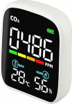 S&uuml;sihappegaasi detektor &otilde;hukvaliteedi monitor koos temperatuuri ja niiskuse m&otilde;&otilde;tmisega, NDIR-andur, 400-5000 PPM m&otilde;&otilde;tepiirkond, LED-ekraan, USB C laetav, kaasaskantav sise- ja v&auml;litingimustes kasutamiseks.