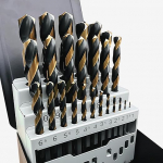 GREYWOLF 25 Piece HSS Carbide Drill Bit Set Black Gold Finish Metal Drill Bit Set with Index Box for Hardened Metal, Cast Iron and Wood Plastic (1.0mm-13.0mm)