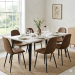 FurnitureR 5-osaline Vintage Ristk&uuml;likukujuline s&ouml;&ouml;gikomplekt Marmorist laud Valge laud ja 4 mokkade s&ouml;&ouml;gitooliga