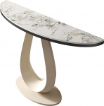 Halbmond Konsolentisch, Schmales Konsolentisch mit Sintersteinplatte, Kohlenstoffstahlrahmen, Moderne Konsole f&uuml;r Eingang, Flur, Diele, Wohnzimmer(White,120cm/471in)