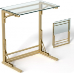 Tatub kokkupandav TV-tahvel 24-tolline C-kujuline klaasist k&uuml;ljelaud diivanile V&auml;ike diivanile S&uuml;learvuti laud kuldse metallraamiga elutoa magamistoas magamistoa &ouml;&ouml;kapilauale