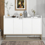 BTM Modern Sideboard Minimalist Style 4 Door Handle-Free Buffet Cabinet for Dining Room, Living Room, Kitchen (White)