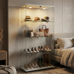 Klaasist vitriinkapp LED-valgustusega, valge 164,5 x 80,6 x 36,5 cm, lukustatavad klaasuksed, klaasist vitriinkapp seisev 2 LED-valgustusega, 5 mm karastatud turvaklaas (valge)