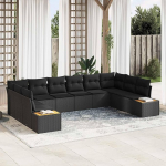 Modernes Outdoor-Sofa-Set Gartensofa-Set mit Kissen 10-teilig Schwarz Creme Modulares Gartensofa-Set Poly-Rattan 6 Mittelsitze 2 Ecksofa Beistelltische