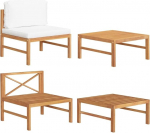 Teakholz Diivan Mittelteil mit Creme Kissen f&uuml;r Garten und Terrasse als Gartenm&ouml;bel Teak Diivan