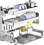 Seinale paigaldatav n&otilde;udekuivatusrest kolme reguleeritava tasandiga t&ouml;&ouml;pinna hoiustamiseks ja organiseerimiseks, 304 roostevabast terasest, 65 cm / 25,6 tolli