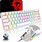RGB m&auml;nguklaviatuuri ja hiire komplekt, 68 klahvi, sinine l&uuml;liti, 60% Mini Chroma mehaaniline klaviatuur, 6400DPI kerge optiline Honeycomb hiir, USB-kaabel, &uuml;hildub Windows, Mac, PS4 XBox, valge