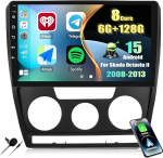 6+128G 8-tuumaline Android 15 CAMECHO autoraadio Skoda Octavia 2008-2013, 10-tolline traadita Carplay Android auto Bluetooth raadio koos WiFi GPS FM/RDS peeglilink + HD IPS puuteekraaniga