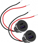 QWORK USB C pistikupesa PD3.0 30W ja QC3.0 18W, t&auml;isalumiinium, 2 tk komplekt 12V/24V matkaauto, auto, paadi ja veoauto jaoks,