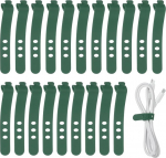hankekaart Silikon-Kabelbinder, 3 L&ouml;cher, wiederverwendbar, Gummikordel mit Verschlussschnalle, Mehrzweck-Kabelriemen f&uuml;r Zuhause, B&uuml;ro, Reisen, Dunkelgr&uuml;n, 20 St&uuml;ck