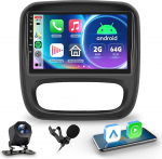Hodozzy 2G 64GB Android autoradio Opel Vivaro B 2014-2018 / Renault Traffic 3 2014-2021 traadita Carplay Android auto, 2 DIN 9-tolline puuteekraan koos Sat Nav DSP Bluetooth WiFi RDS raadio tagasip&ouml;&ouml;ramisega