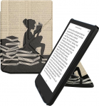 kwmobile kaitsekott &uuml;hildub Pocketbook Verse/Verse Pro/Verse Color/Vivlio Light/Light HD - Kunstnahast &uuml;mbris - eReader Cover Case - Woman Reading Black Beige