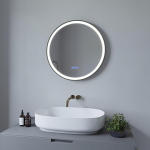 AQUABATOS Vannitoa peegel koos valgustusega &Uuml;mmargune 60 cm must raam LED seinapeegel Vannitoa peegel H&auml;mbumisvastane peegel K&uuml;ttekeha Peegel 3 valgusv&auml;rvi timmitav puutel&uuml;liti seinal&uuml;litile