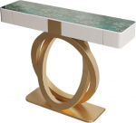 Moderne Halbmond-Konsole f&uuml;r den Eingangsbereich mit Kreativem Doppelring-Fu&szlig;, Schieferplatte, Luxuri&ouml;ser Foyer-Sofatisch mit Aufbewahrungsschubladen, f&uuml;r Wohnkultur(Gold C,100cm/39.4in)