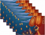 Stoff-Tischsets, waschbare Tischsets f&uuml;r Esstisch, 6er-Set,Cartoon Nachtlandschaft im chinesischen Stil