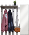 Meerveil Wandgarderobe mit Spiegel, Holz Garderobe mit 5 Haken Ablage Industriestil f&uuml;r Flur Eingangsbereich, 100 x 22 x 106 cm, Grau