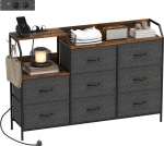 HOMCOM kapp 8 sahtliga kapp, mis on valmistatud mittekootud riidest hoiukapp koos laadimisjaama konksudega terasraamiga sahtlikapp magamistoas elutuppa 130,5 x 30 x 88 cm Rustic Brown