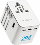 Maailma reisiadapter, universaalne reisipistik 3 USB-C (30 W), 2 USB-A ja 1 vahelduvvoolu pistikupesa, rahvusvaheline pistikupesa, vahelduvvooluadapter universaalne adapter EL, UK, USA, AU (valge)