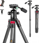 Manbily 63 Inch Carbon Fibre Tripod with 360&deg; Ball Head - Monopod for Travel, Removable Handle, Quick Release Plate - Photo Tripod for DSLR Canon Nikon Sony