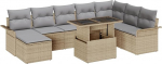 Rantry 9-teiliges Garten Sofa Set mit Kissen Beige Poly Rattan Gartenlounge Model3348336