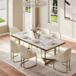 POVISON s&ouml;&ouml;gilaud 180 cm 6 inimesele, s&ouml;&ouml;gilaud, valge, k&ouml;&ouml;ki ja s&ouml;&ouml;gituppa, ristk&uuml;likukujuline s&ouml;&ouml;gilaud kunstmarmorist, kuldsed jalad, barokk, lihtne paigaldus, 180 x 90 x 75